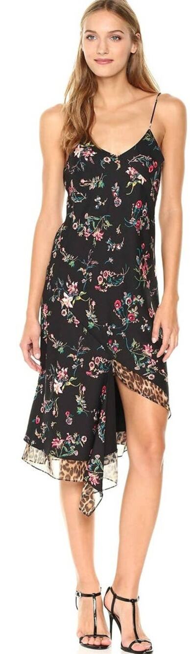 Sam Edelman Women's Black Strappy Floral Mixed Pattern Dress Size 6